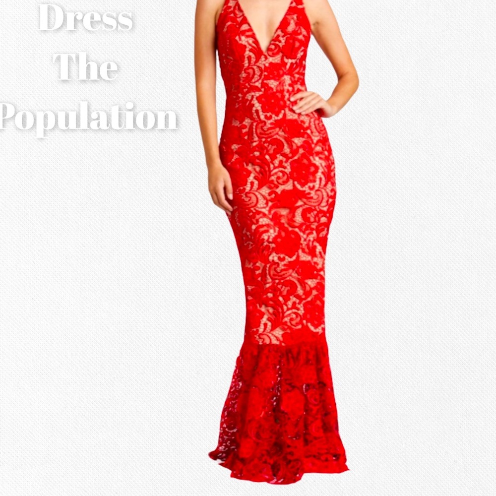 NWT Dress the Population Red Sophia Mermaid Dress